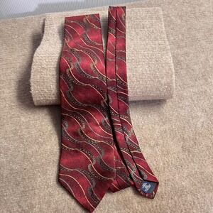Vintage Villa Bugatti Necktie Mens Extra Long Red Abstract Silk Geometric Formal